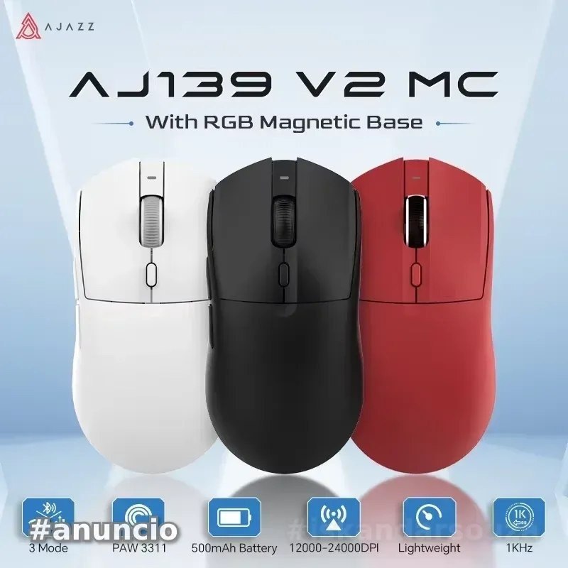 Mouse Gamer Com Dock Ajazz AJ139 V2 MC sem fio trimode wireless PAW3311 500mAh AJ 139 AJ139v2 aj139