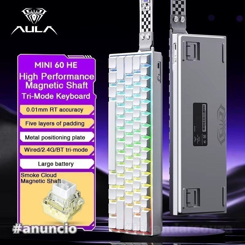 SEM FIO! Aula Mini 60HE PRO sem fio teclado magnético wireless trimode 2.4g bluetooth usb-c 00.1mmrt 4000mAh 60 he