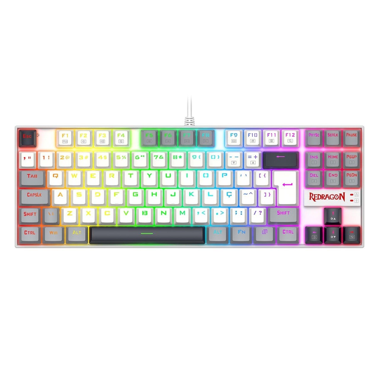 Teclado Mecânico Gamer Redragon Kumara RGB Branco, Preto e Cinza Switch Marrom TKL K552WGL-RGB PT-BROWN