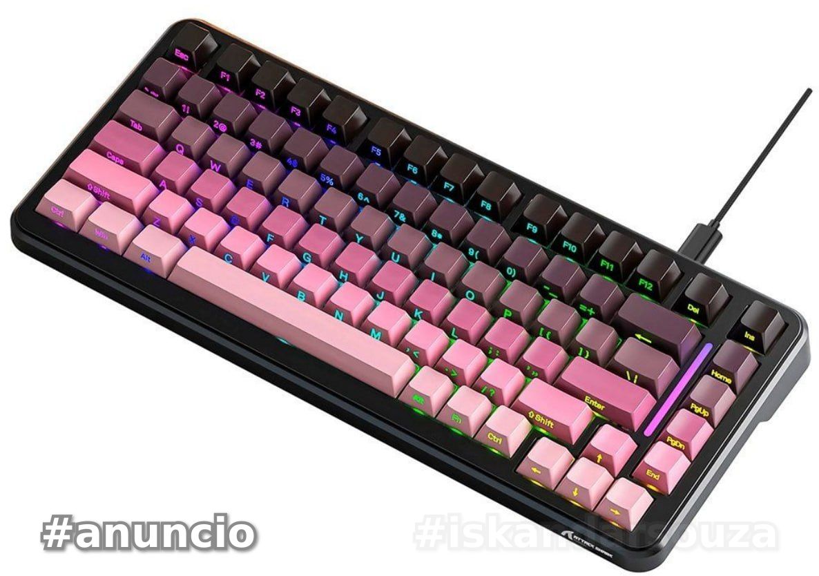 Teclado Mecânico Gamer Attack Shark M86, 75 Compacto, RGB, Blackberry, RoxoPreto - AS-M86-BB-RY