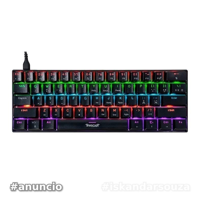 Teclado Mecanico Gamer TGT Sherman Compacto, Rainbow, ABNT2, Switch Azul, Preto, TGT-SHTKL-RBW01