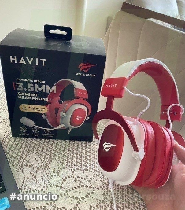 Headphone Fone de Ouvido Havit HV-H2002d Red, Gamer, com Microfone, Falante 53mm, Plug 3, 5mm compatível com XBOX ONE e PS4, HAVIT, HV-H2002d Cor Vermelho e Branco