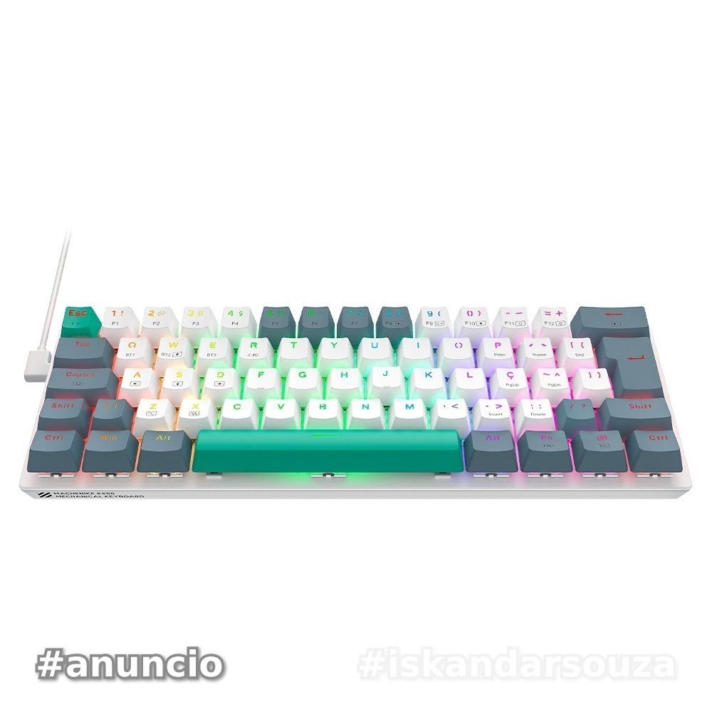 Teclado Mecânico Gamer Machenike K500-B61, Switch Huano Brown, ABNT, Branco - K500-B61BBR