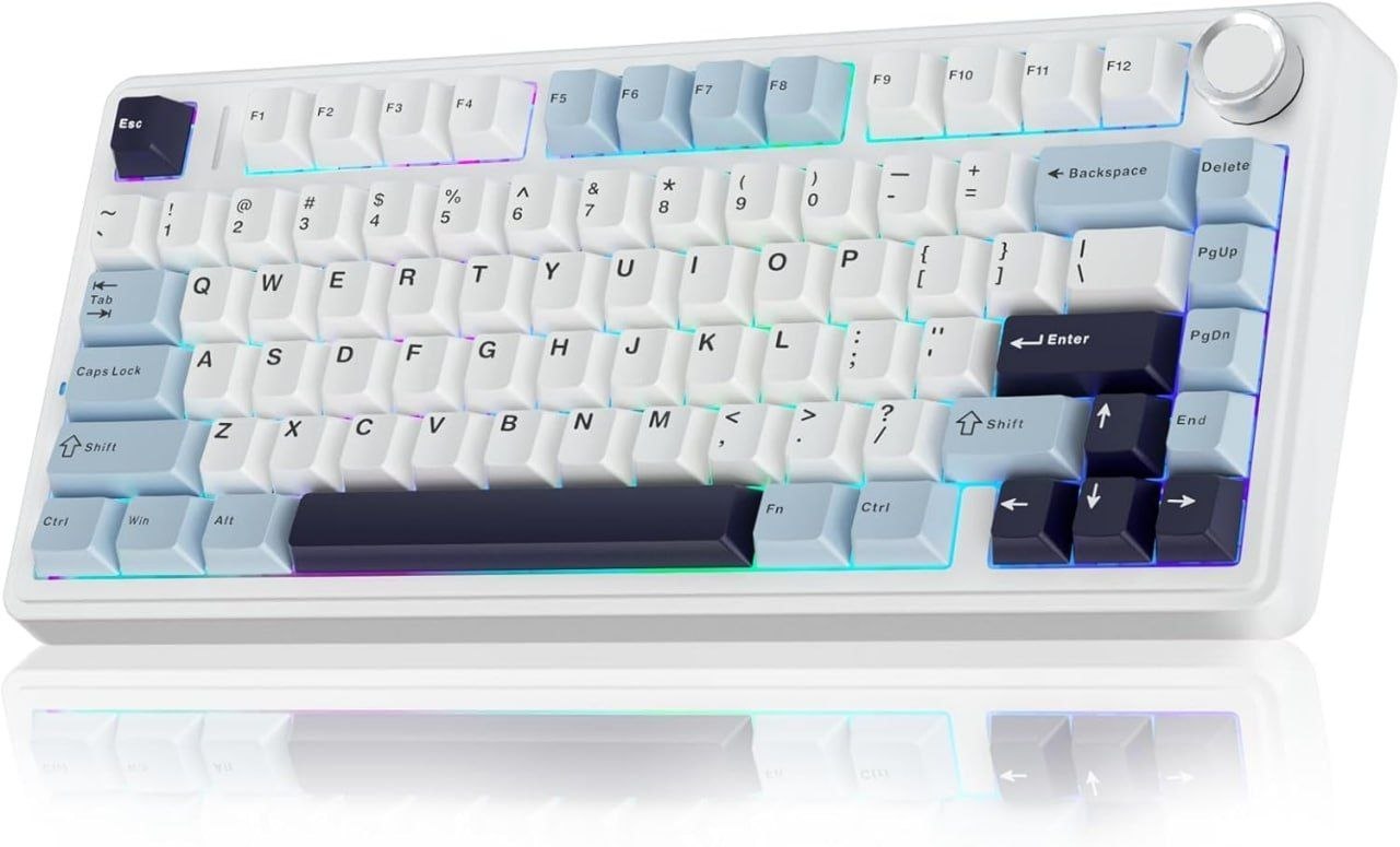 Teclado Mecânico AULA F75 Azul Glacial 75 Sem Fio BT5.02.4GHzUSB-C Hot-Swappable RGB