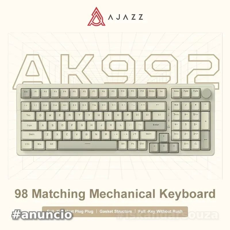AJAZZ AK992 Teclado 100 Gamer, Com Fio 98 teclas, hot-swap, knobs de volume AK 992