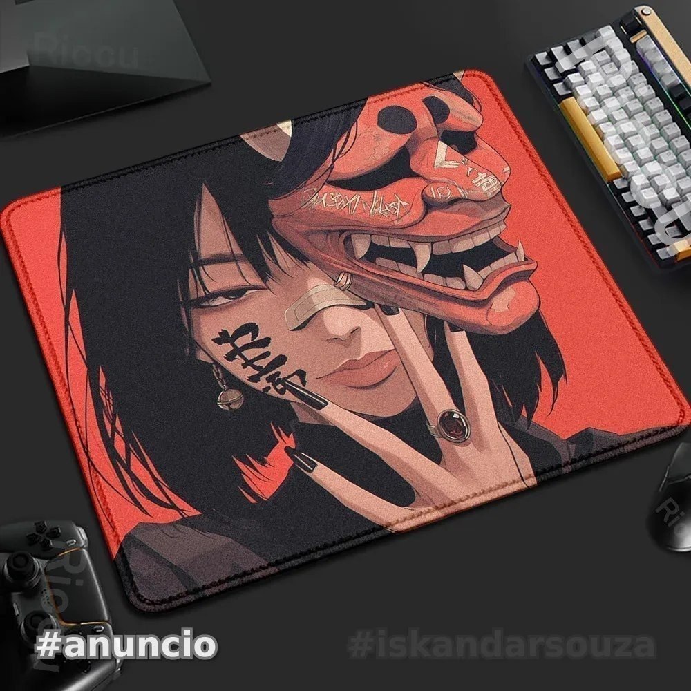 Mousepad gamer Anime Girl Oni Mask Demon 40x45 400x450mm