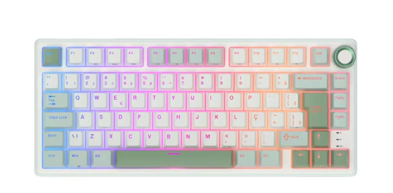 Teclado Mecânico Royal Kludge RK R75, RGB, PBT, Switch RK Hot Swap, Com Knob de Volume