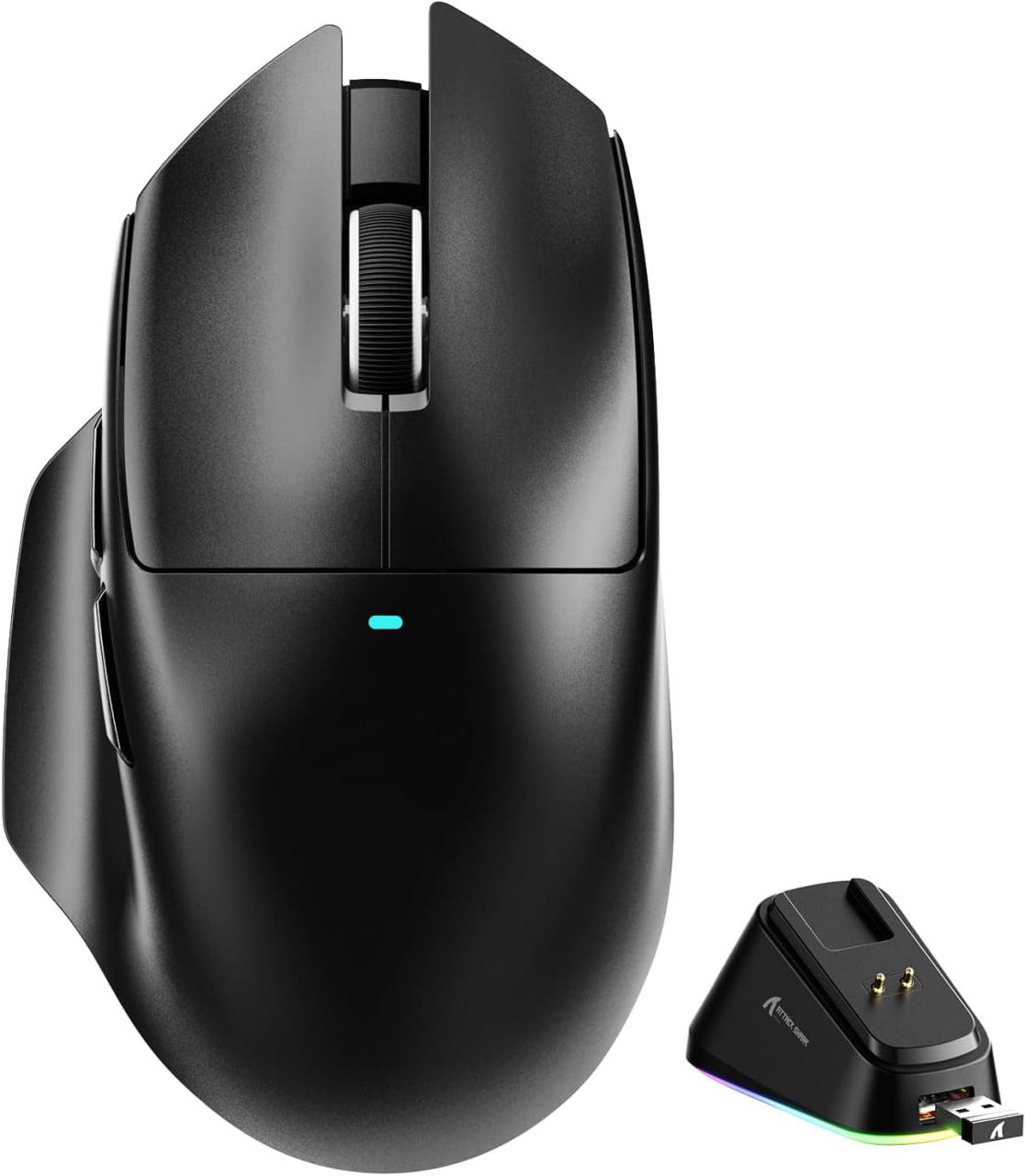 ATTACK SHARK Mouse para jogos V6 65g Superlight sem fio com base de carregamento magnético RGB