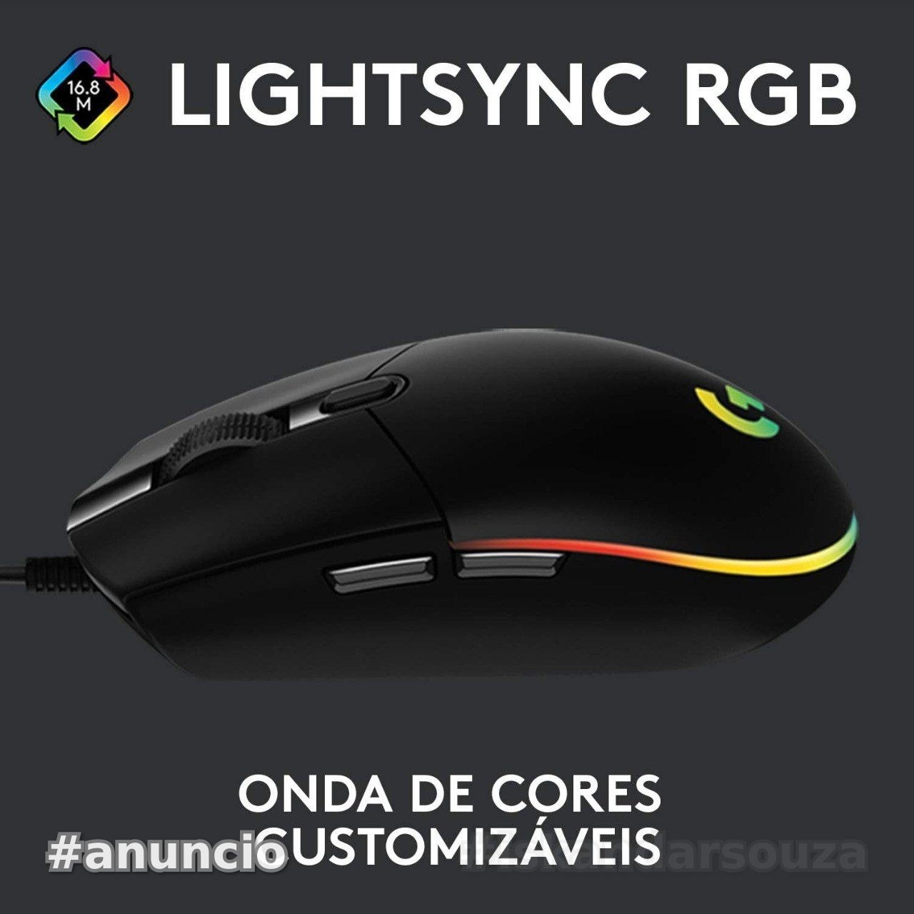 Mouse Gamer Logitech G203 LIGHTSYNC RGB, Efeito de Ondas de Cores, 6 Botões Programáveis e Até 8.000 DPI - Preto