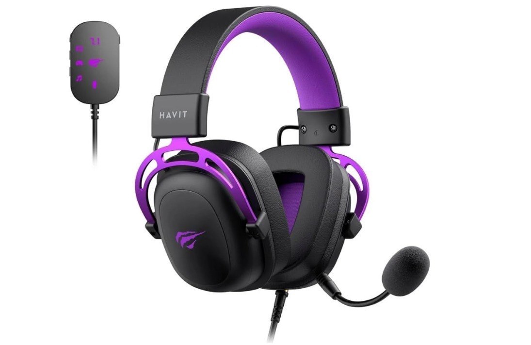 Headset Gamer Havit Gamenote H2002C  U Adaptador USB 7.1 Microfone Destacável, PretoRoxo