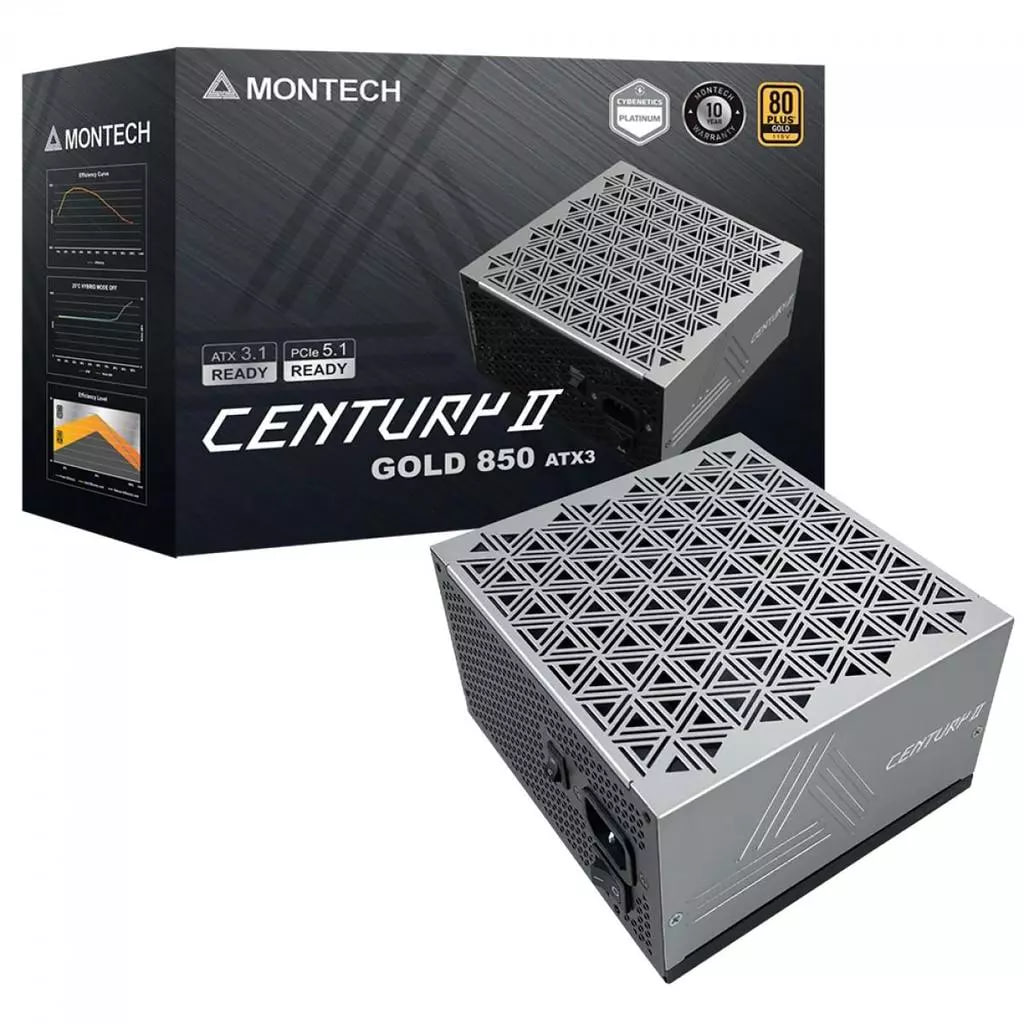 Fonte Montech Century II 850W, 80 Plus Gold, Cybenetics Platinum, PCIe 5.1, PFC Ativo, Full Modular  Mousepad