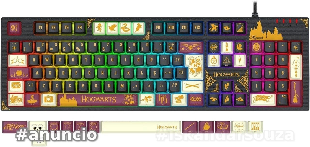 Teclado Mecânico Gamer Redragon Harry Potter Amsa Hogwarts Special Edition RGB Switch Marrom ABNT2 HP-592 RGB