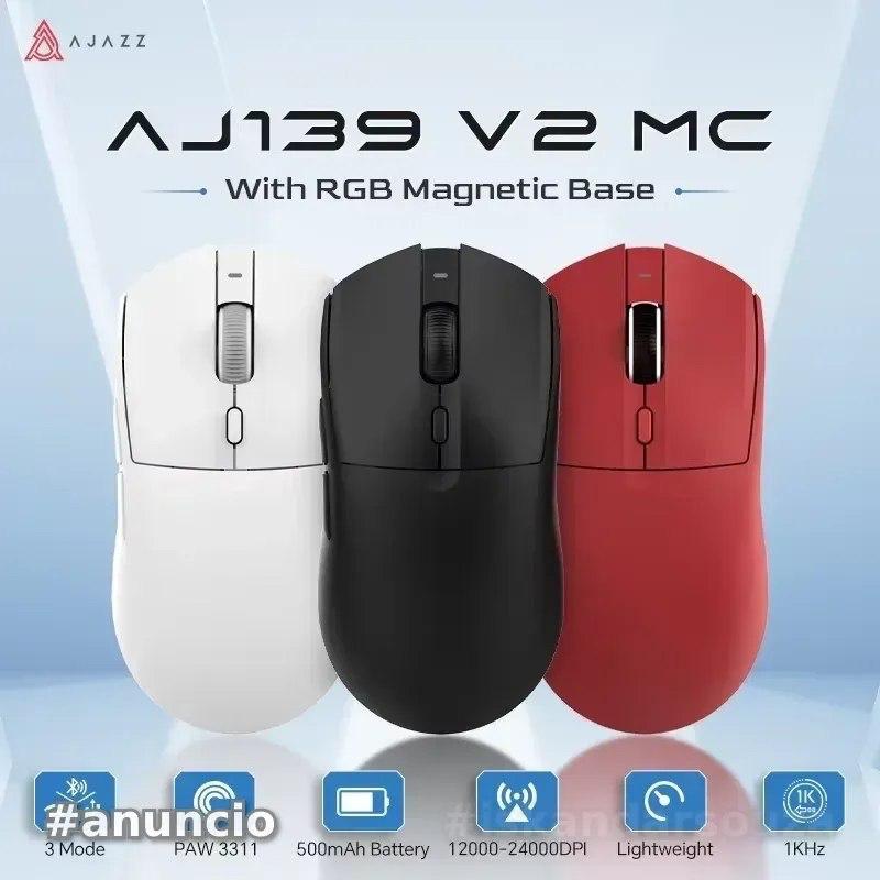 Mouse Sem Fio Com Dock Ajazz AJ139 V2 Series PAW 3311 500mAh Micro Switch Huano Tri Mode