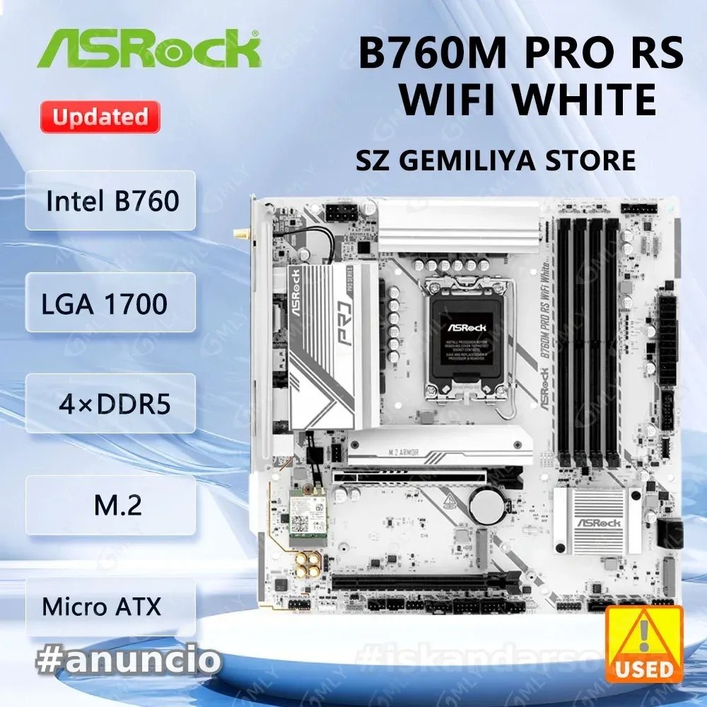 Placa mãe ASRock B760M Pro RS WiFi DDR5 Intel lga1700 lga 1700 mae usada