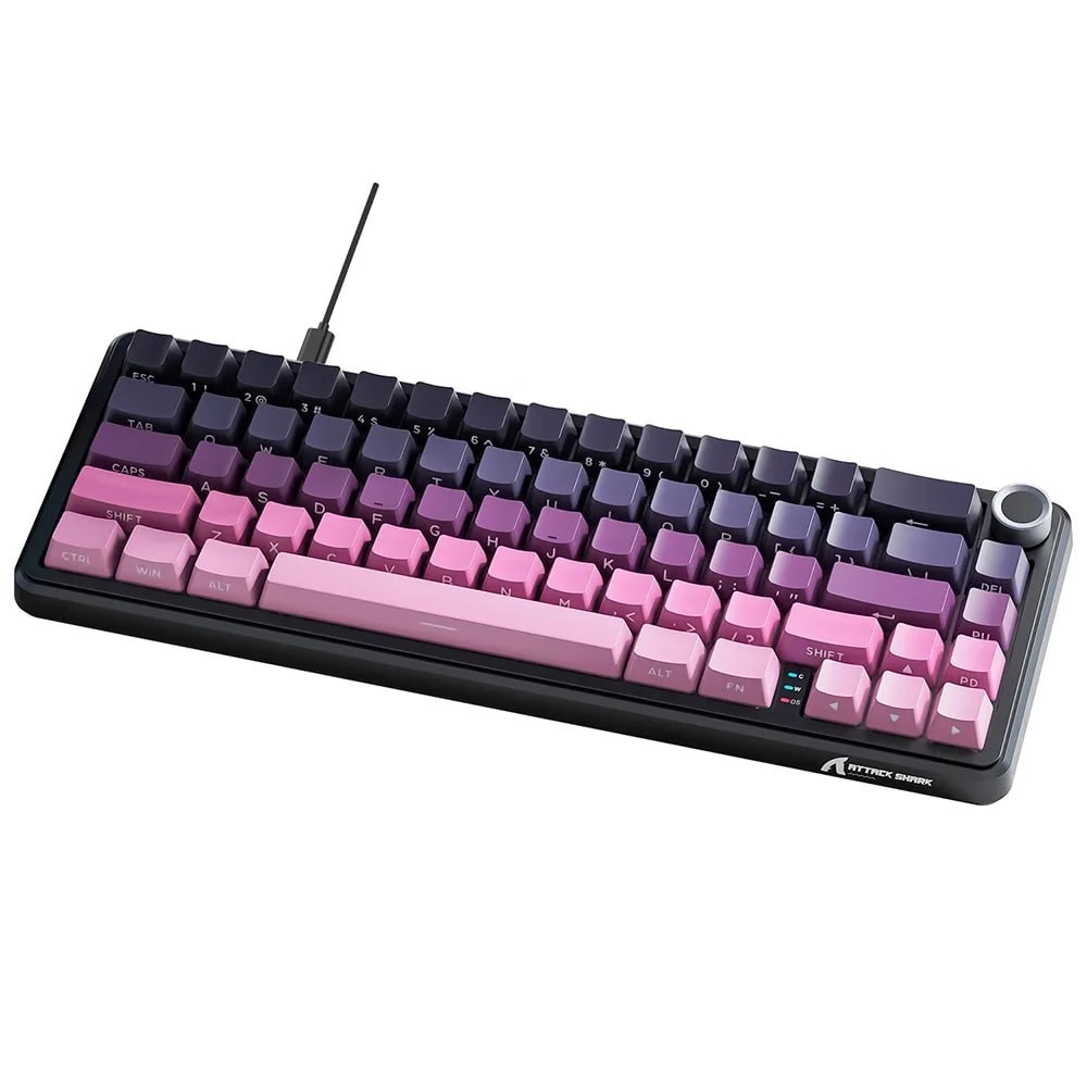 Teclado Mecânico Gamer Attack Shark X66, 65 Compacto, RGB, Blackberry, RoxoPreto - AS-X66-BB-RY