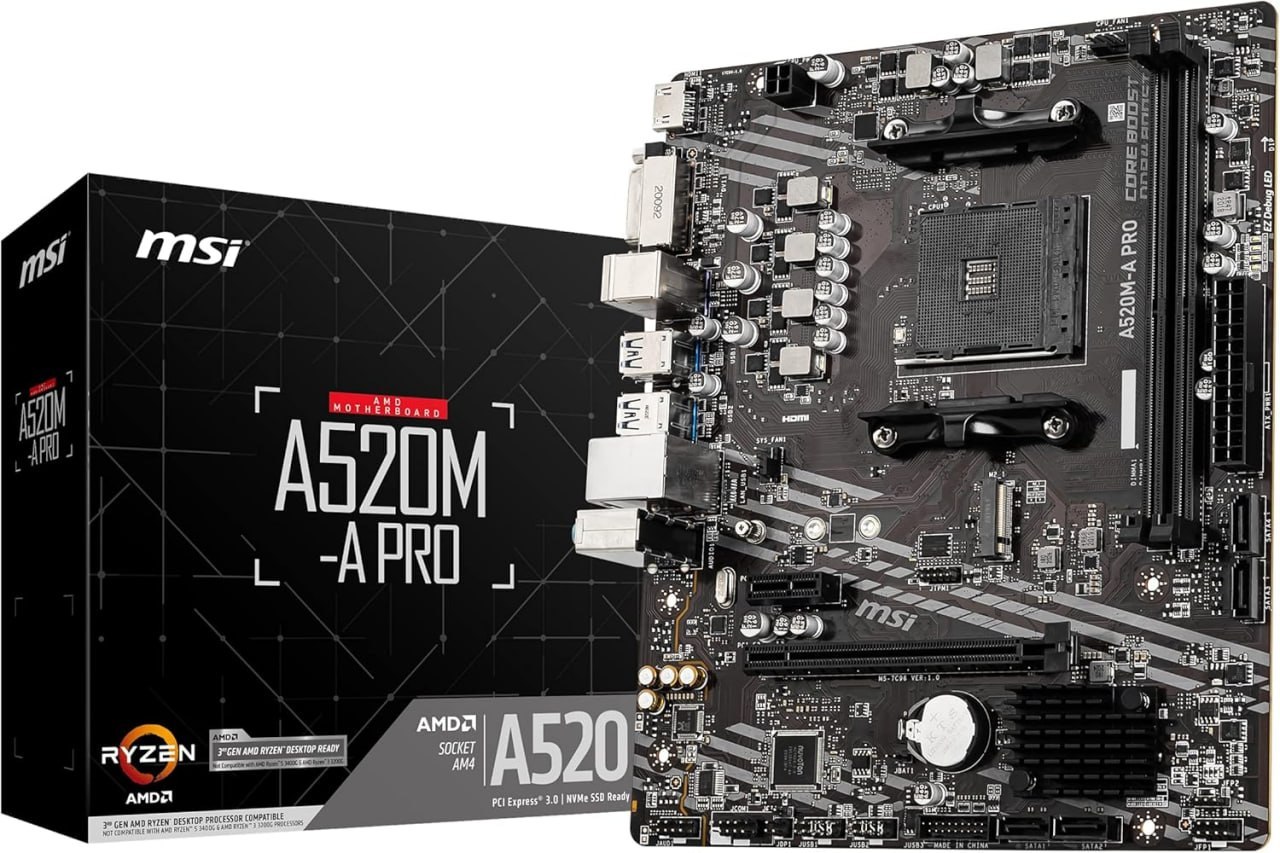 Placa Mãe MSI A520M-A PRO AM42xDDR4HDMIDVI-DM.2USB 3.2
