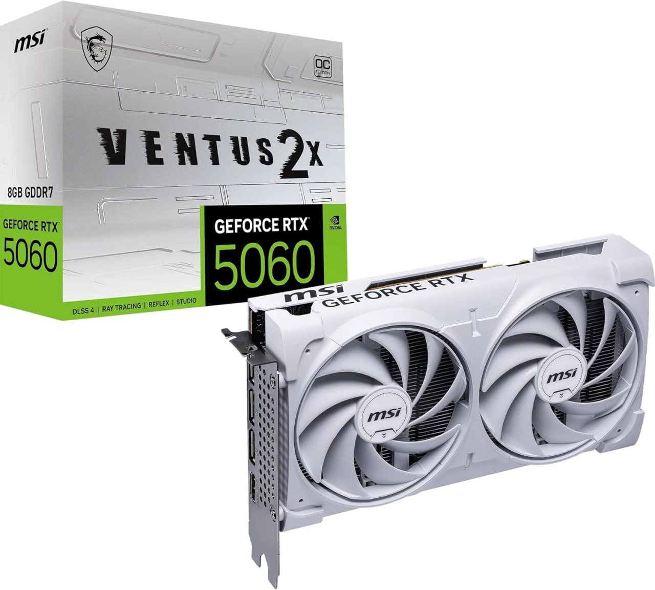 MSI Placa gráfica NVIDIA GeForce RTX 5060 8G Ventus 2X OC branca GDDR7 de 128 bits
