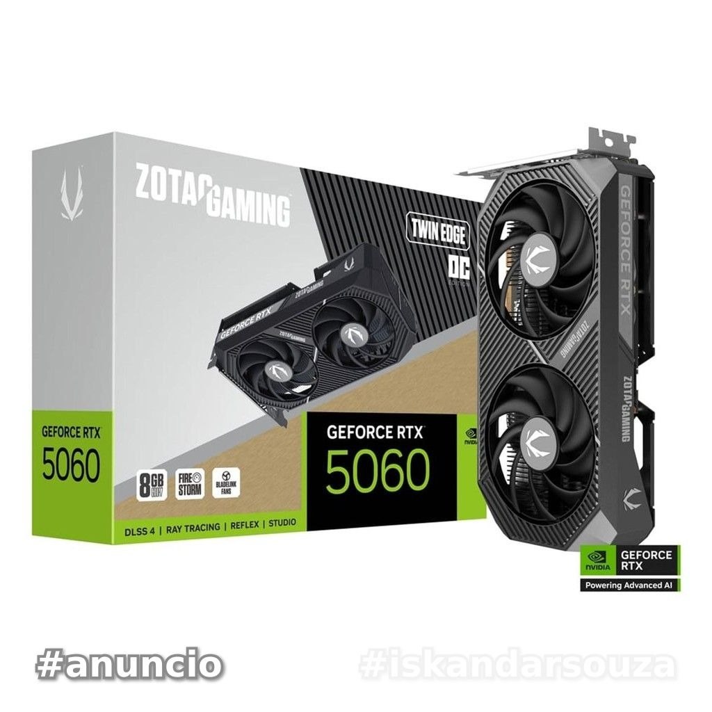 Placa de Vídeo GPU Zotac Gaming Geforce Rtx 5060 8gb 128bits Gddr7 Twin Edge Oc Zt-B50600h-10m