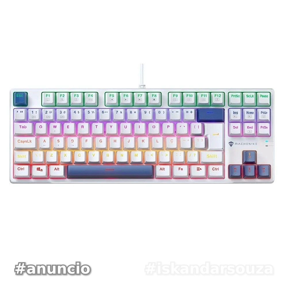 Teclado Mecânico Gamer Machenike K500B-B87, Switch Brown, Abnt, Azul - REF JJ02G200A