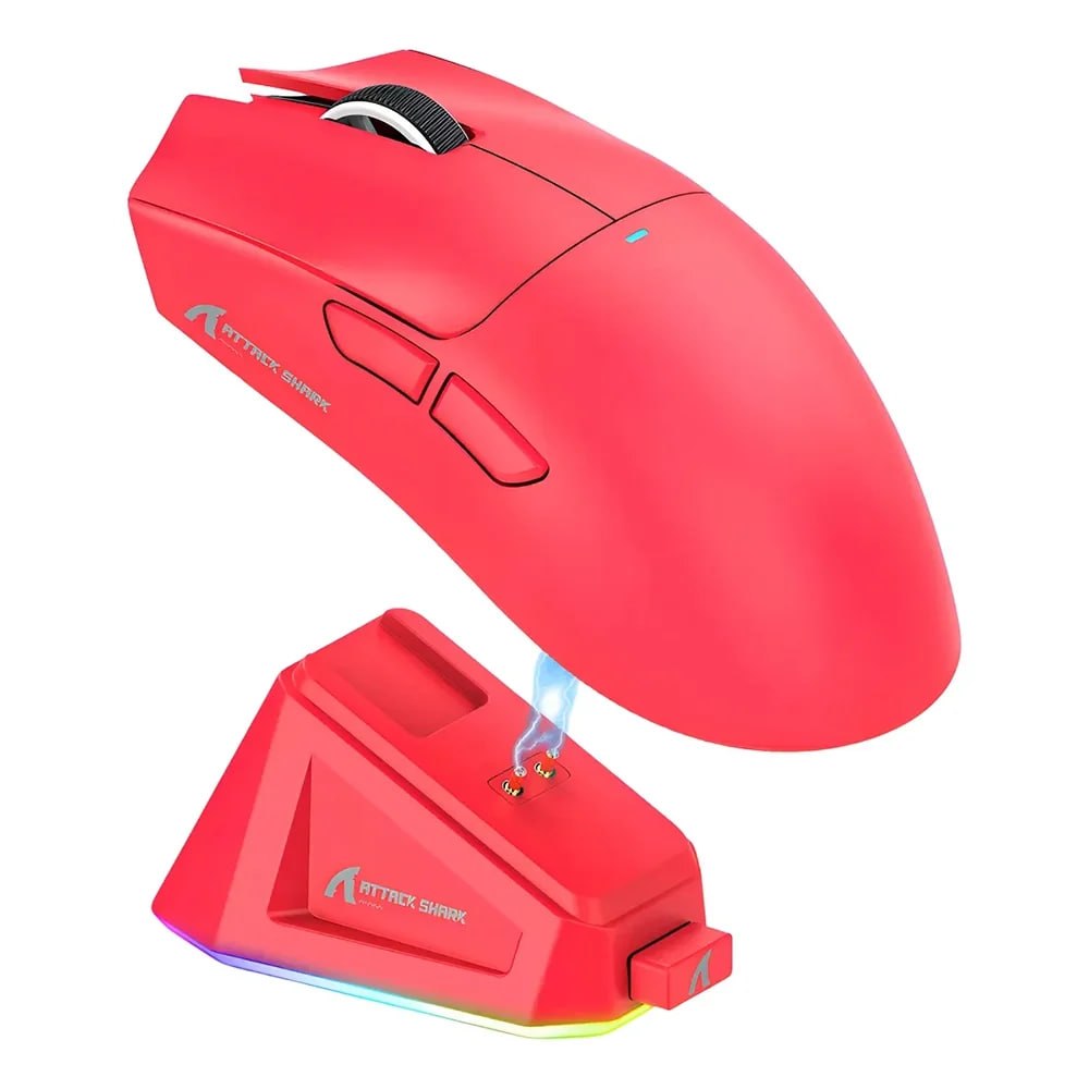 Mouse Gamer sem Fio Attack Shark X11 com Base de Carregamento Magnético RGB