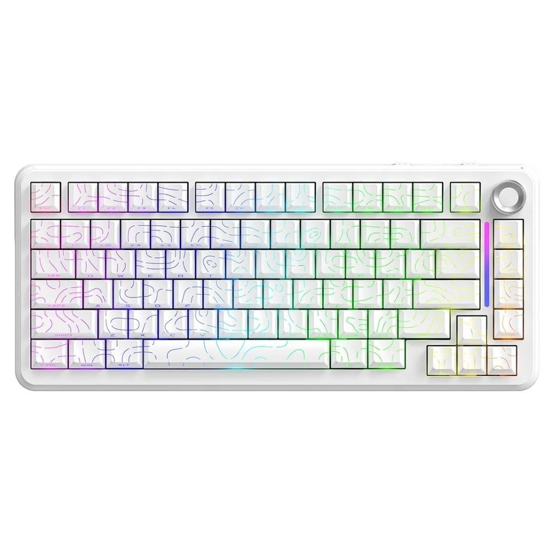 Teclado Gamer Mecânico Sem Fio Bluetooth Tri Mode 75 Led Rgb Hot Swappable Free Wolf F75 White Contour Lines