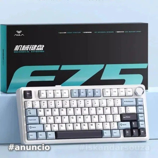Teclado Mecânico Aula F75 Branco Sem Fio com RGB Switch Leobog Hotswap Idioma Inglês US