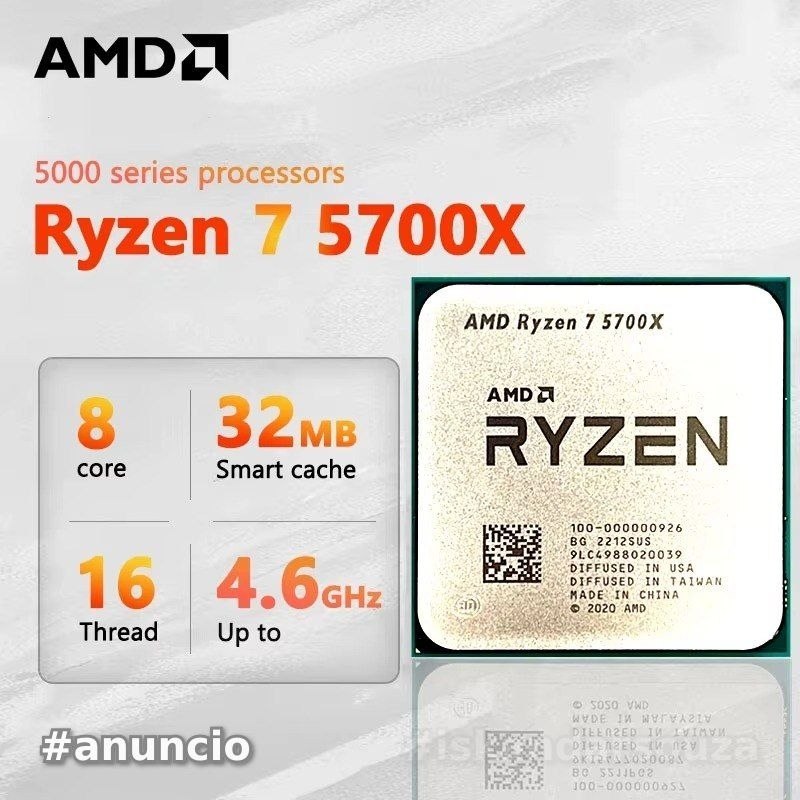 Processador AMD Ryzen 7 5700x, 4.6GHz Max Turbo, Cache 32MB, AM4 OEM 100-000000926 Sem Caixa Sem Cooler