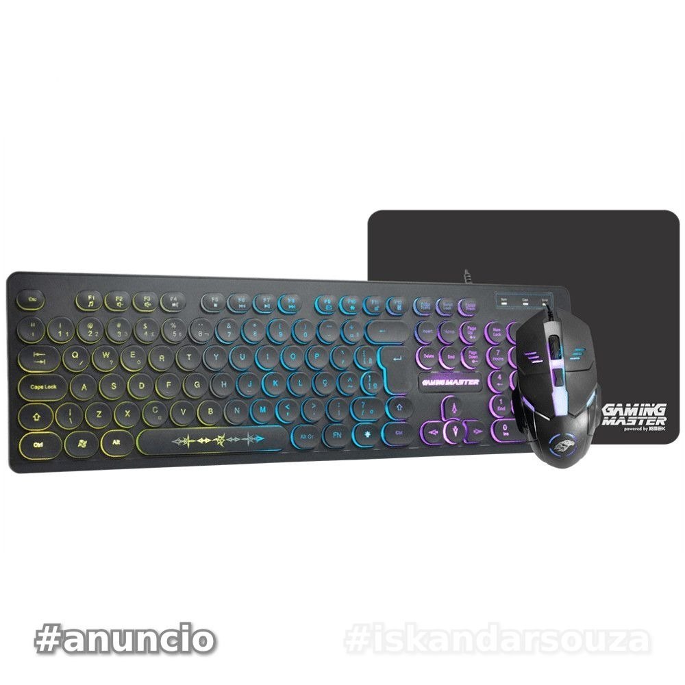 Kit Gamer K-Mex Teclado Gamer KM7628 RGB SteamPunk  Mouse Gamer MOD734  Mouse Pad PAD FXX