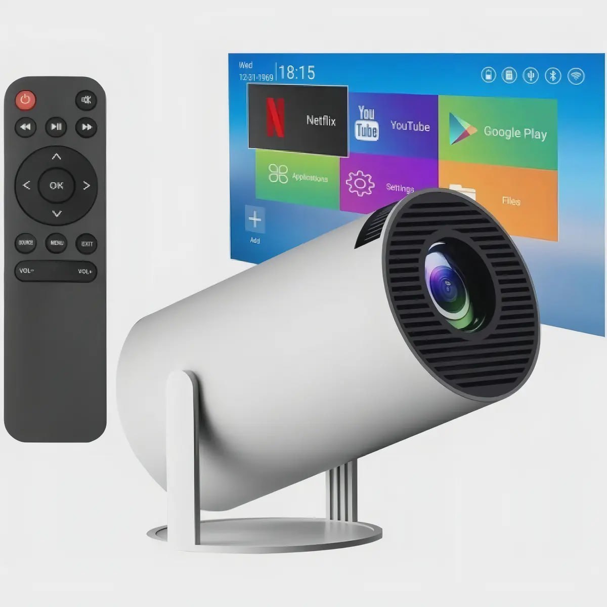 Projetor Led Mini VLX 4K Android 11 Branco Bluetooth HY300-A Wi-Fi 6 HD