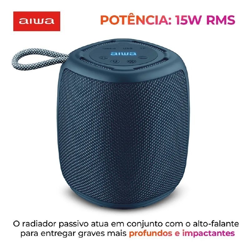 Caixa de Som Speaker Aiwa Sp-03-Bl 15W Bluetooth IPX4 RGB