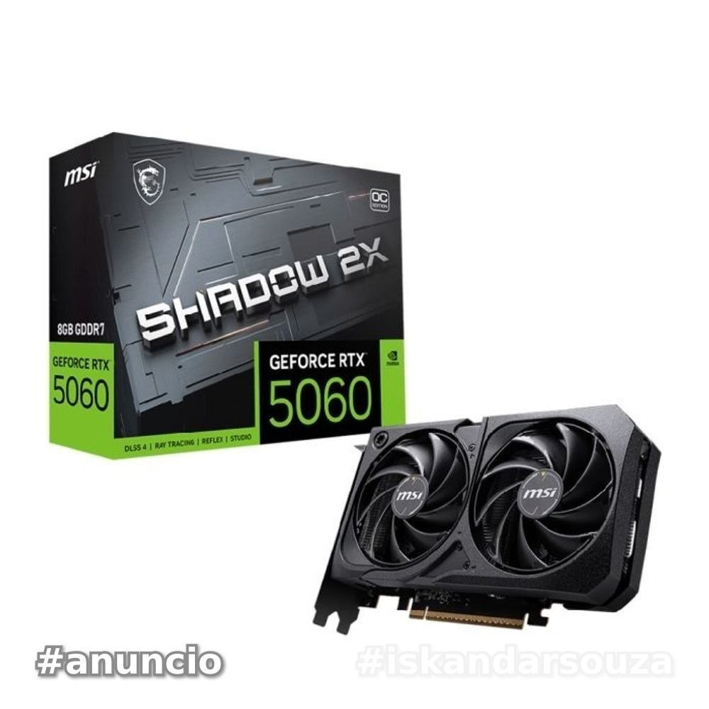 RTX 5060 Placa de Vídeo NVIDIA GeForce MSI RTX5060 8GB GDDR7 128BITS SHADOW 2X OC - 912-V537-037