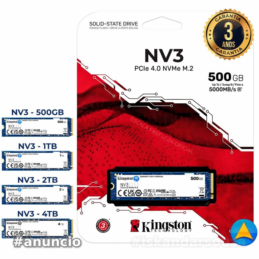 SSD NVME M.2 Kingston 4TB 2TB 1TB e 500GB NVMe PCIe 4.0 - SNV3S Preto