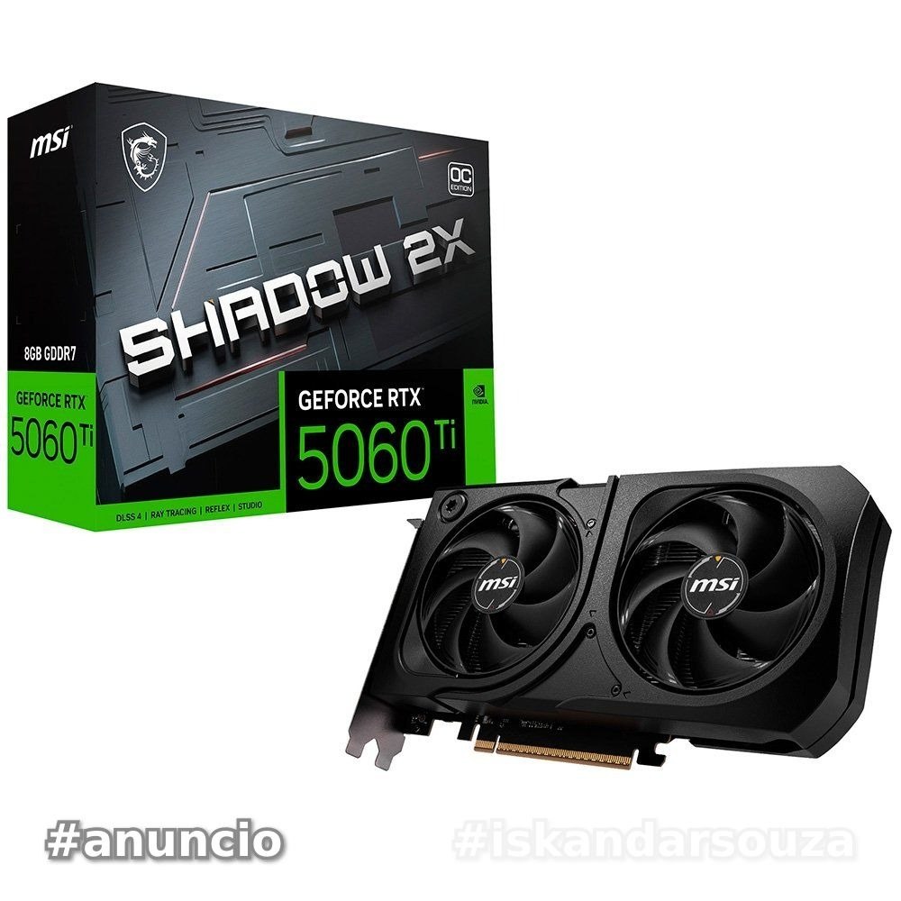 Placa De Vídeo MSI GeForce RTX 5060 Ti Shadow 2X OC Plus, Nvidia, 8GB, GDDR7, 128-Bit - G506T-8S2CP
