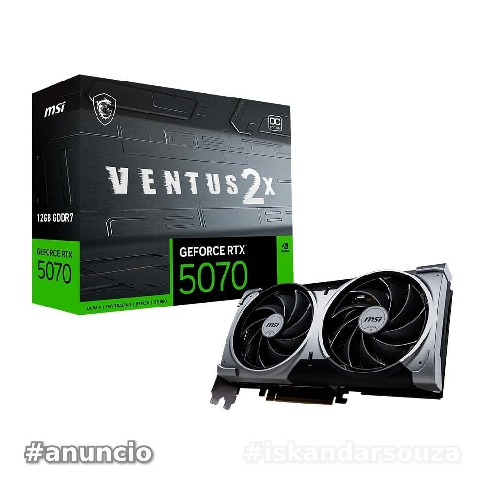 Placa de Vídeo MSI GeForce RTX 5070 12G VENTUS 2X OC,12 GB GDDR7, 28Gbps, NVIDIA GeForce RTX 5070- G5070-12V2C