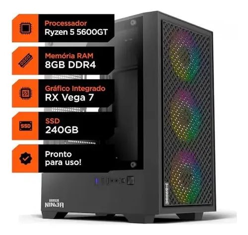Pc Gamer Soldier, Ryzen 5 5600gt, 8GB DDR4, SSD 240GB, Radeon Graphics Vega 7