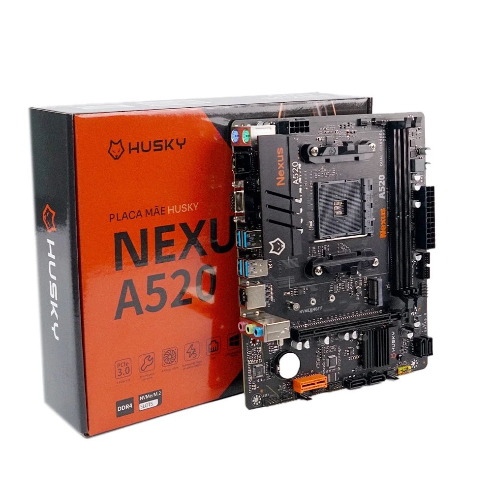 Placa-Mãe Husky Nexus A520, M.2 NVMe, DDR4 3200MHz, Ryzen 500040003000, Micro-ATX, 64GB Dual Channel - HPM520