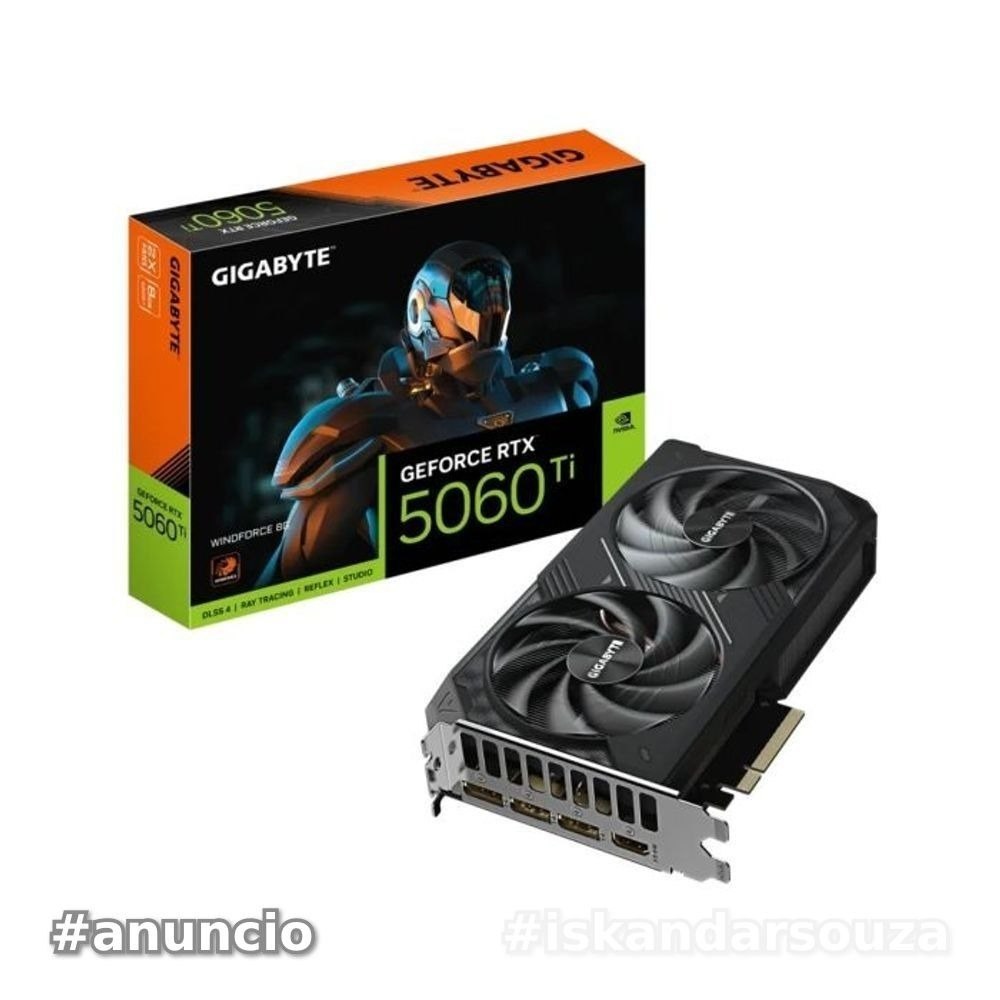 Placa de Vídeo NVIDIA GeForce GIGABYTE RTX5060TI 8GB Windforce 2X GDDR7 128 Bits - HDMI3X DP- GV-N506TWF2-8GD