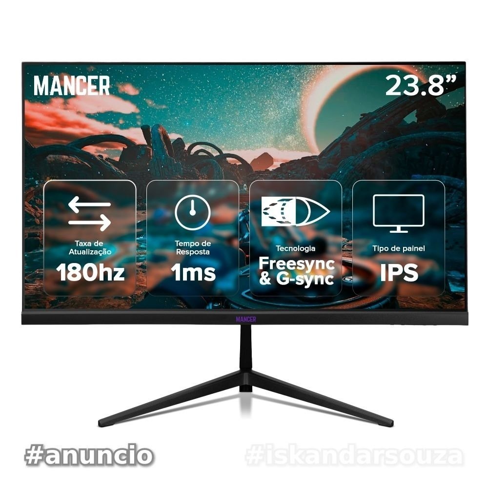 Quad HD IPS Monitor Gamer Mancer Valak Z3HS, 23.8 Pol, IPS, 2K, 1ms, 180Hz, HDMIDP, MCR-VKZ3HS-BL01 QHD quadhd