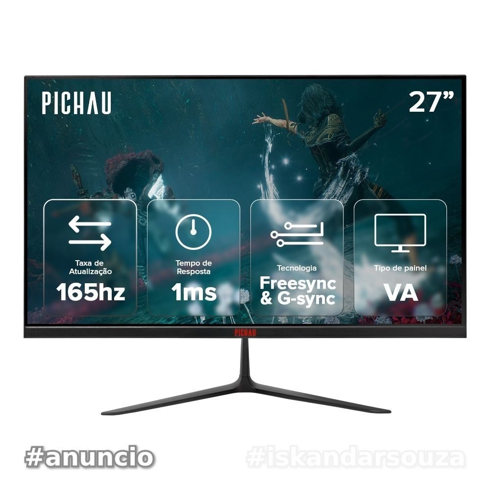Monitor Gamer Pichau Athen V3 Ultra, 27 Pol, VA, QHD, 1ms, 165Hz, FreeSync, HDMIDP,PG-ATH27V3U-BL02