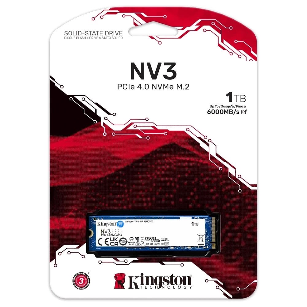 Kingston NV3 1TB M.2 2280 NVMe SSD  PCIe 4.0 Gen 4x4  Up to 6000 MBs