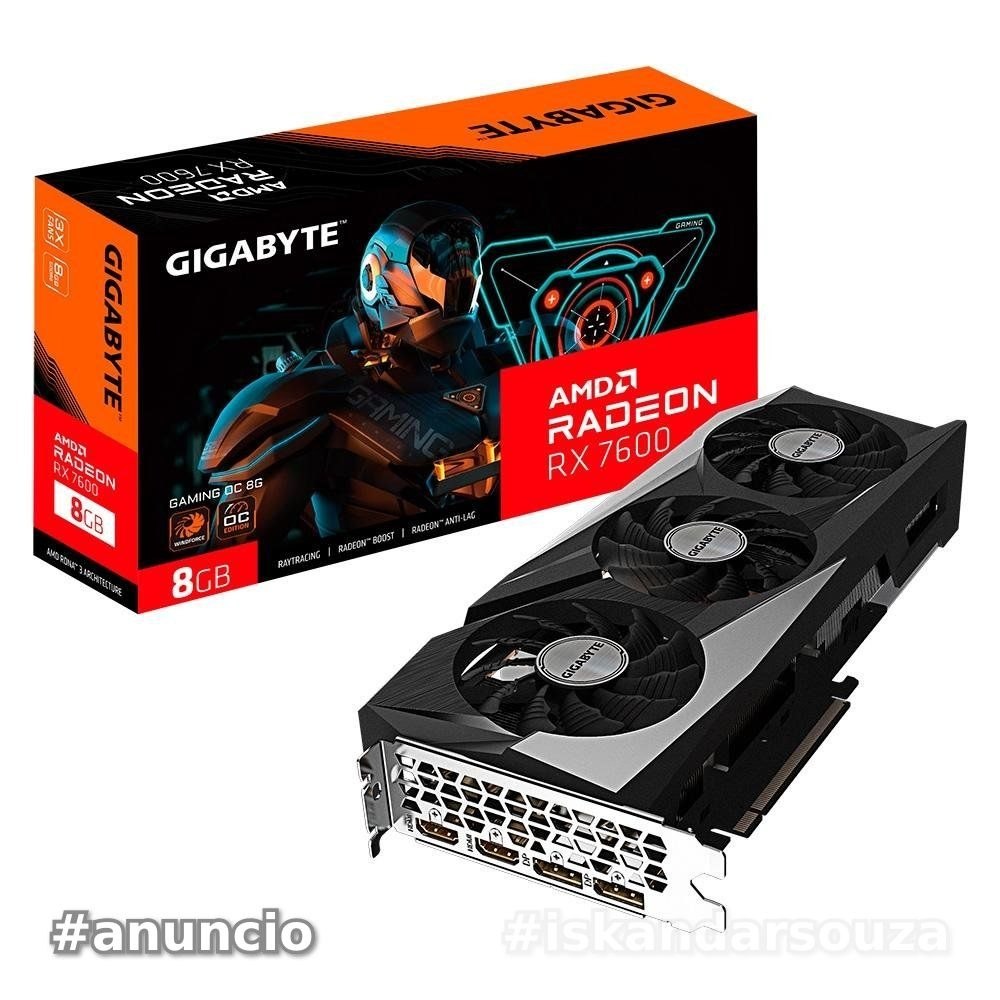 Placa de Vídeo RX 7600 GAMING OC 8G AMD Radeon Gigabyte, 8GB, GDDR6, 128bits, RGB - GV-R76GAMING OC-8GD