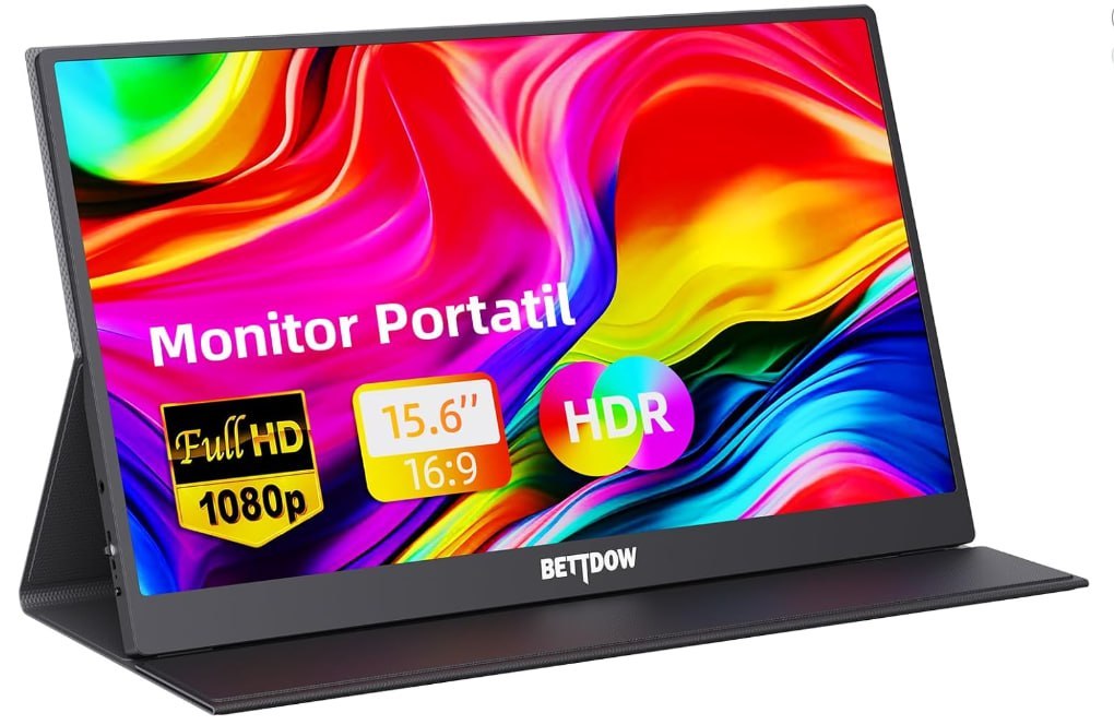 Bettdow Monitor Portatil 15,6, FHD 1080P Monitor Portátil Conectado Com USB C DuplaHDMI, IPS Extensor De Tela para Notebook com VESA e Funda Inteligente magnético, Plug and Play
