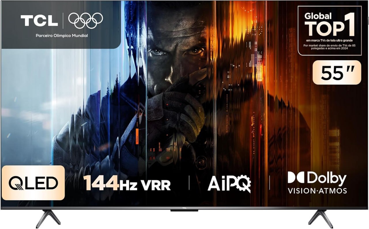 TCL QLED Smart TV 55 55P8K 4K UHD Google TV 144Hz Google Assistente Dolby Vision Dolby Atmos Design Sem Bordas