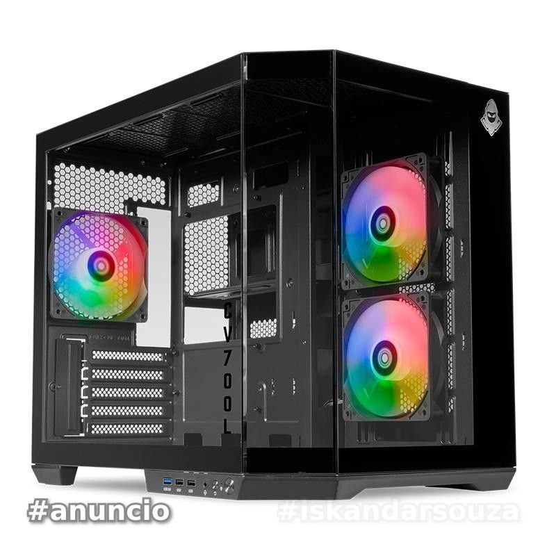 Gabinete Gamer Mancer CV700L, Mid Tower, Lateral De Vidro, 3 Fans ARGB, Preto, MCR-CV700L-BK3F cv 700l cv700