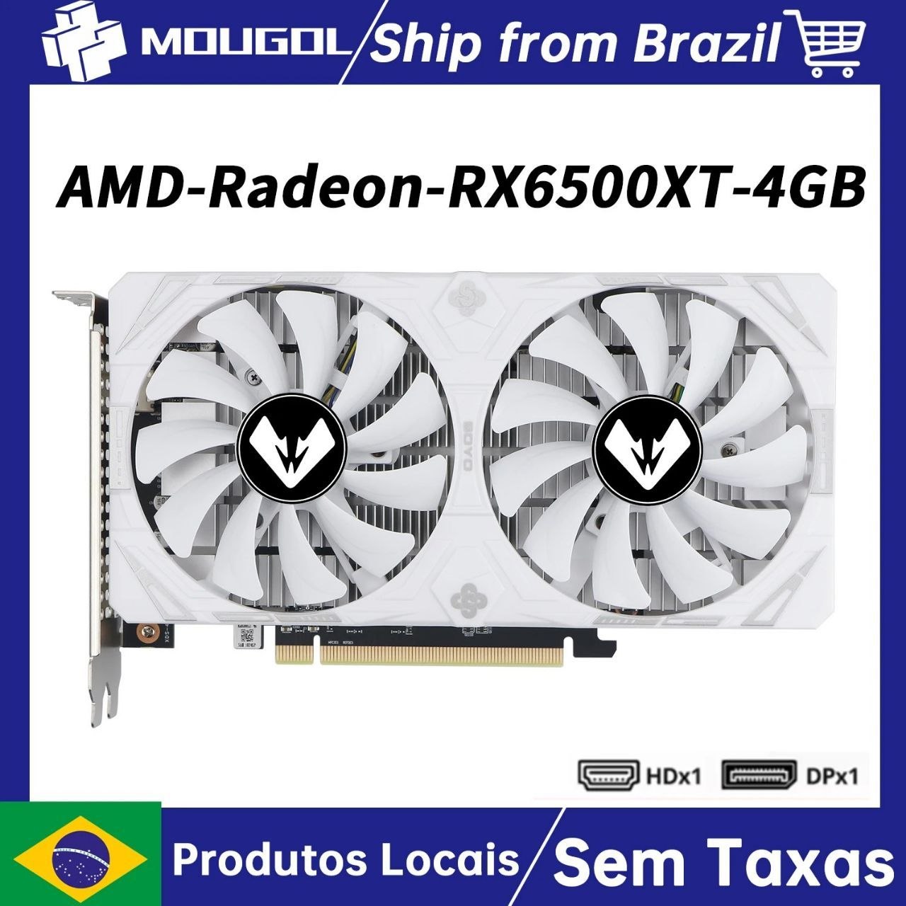 Placa Gráfica MOUGOL AMD Radeon RX 6500 XT 4GB GDDR6 PCIE 4.0 6PIN para Computador Desktop Gaming Branca com HDDP