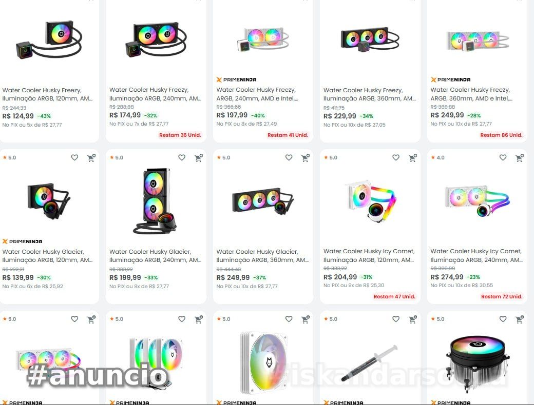 CUPOM 10  OFF - Ventoinhas, Air Cooler, Water cooler, SELECIONADAS na lista abaixo