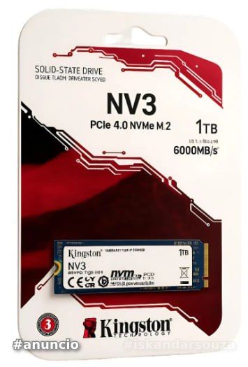 SSD Kingston NV3, 1 TB, M.2 2280, PCIe 4.0 x4, NVMe, Leitura 6000 MBs, Gravação 4000 MBs, Azul - SNV3S1000G